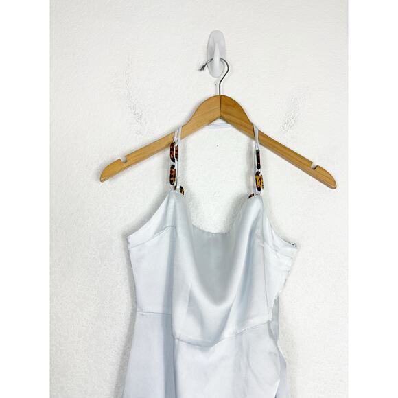 Zara Light Blue Chain Strap Satin Effect Midi Dress Size Medium Cocktail - Picture 4 of 14